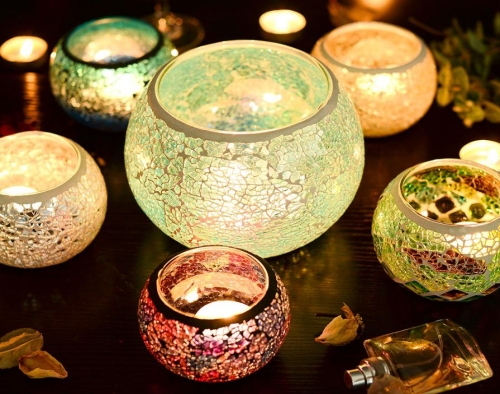 Light Gold Mosaic Candlestick Light Gold Mosaic Candlestick